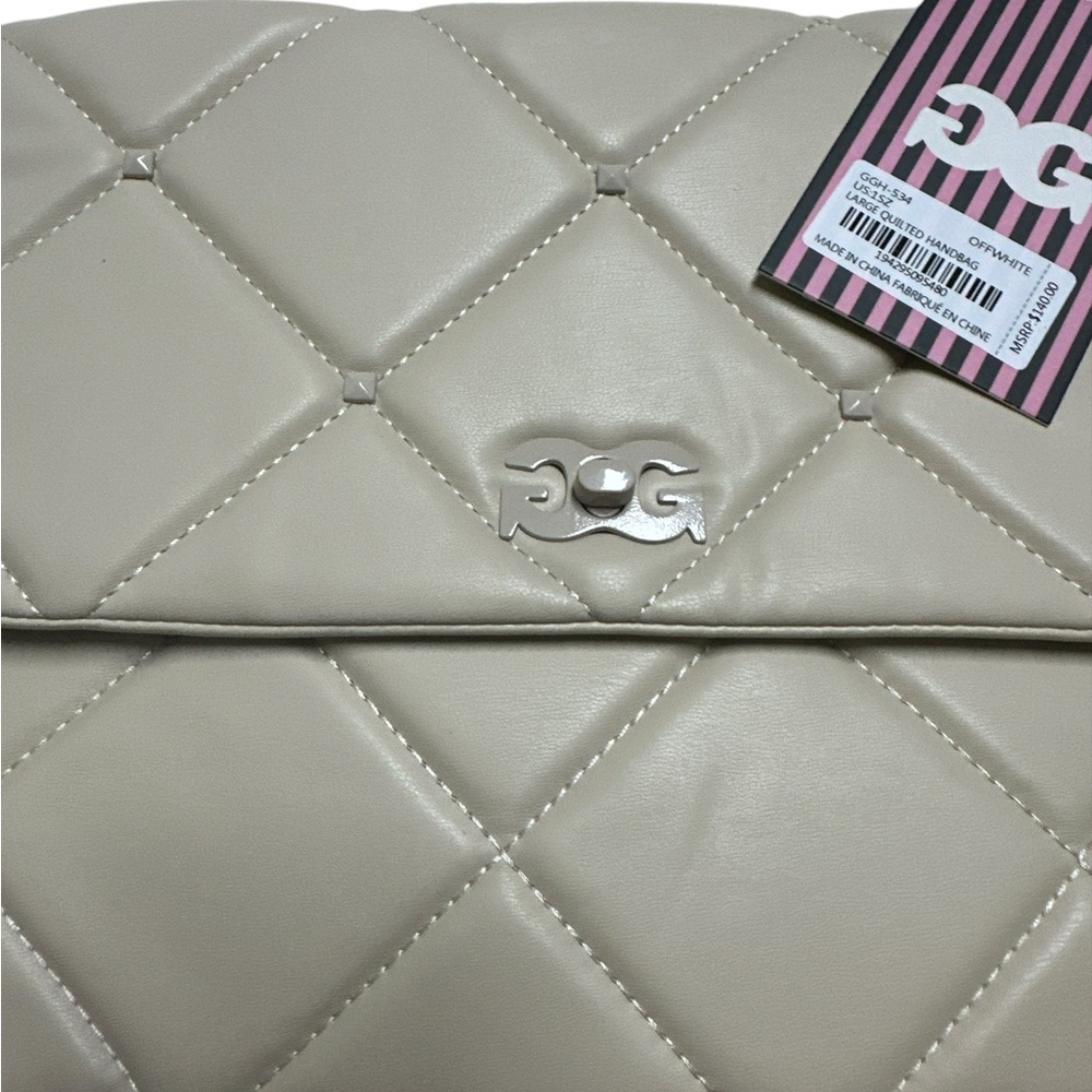 Cream Quilted Shoulder Bag with Chain Strap - Picture 2 of 7
